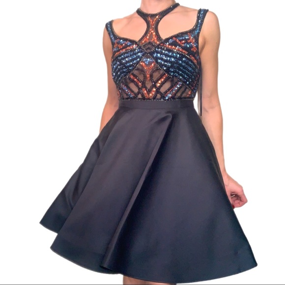 *NEW WITH TAGS* Beaded bodice flare skirt dress, Clarisse brand size 0 - Picture 3 of 15